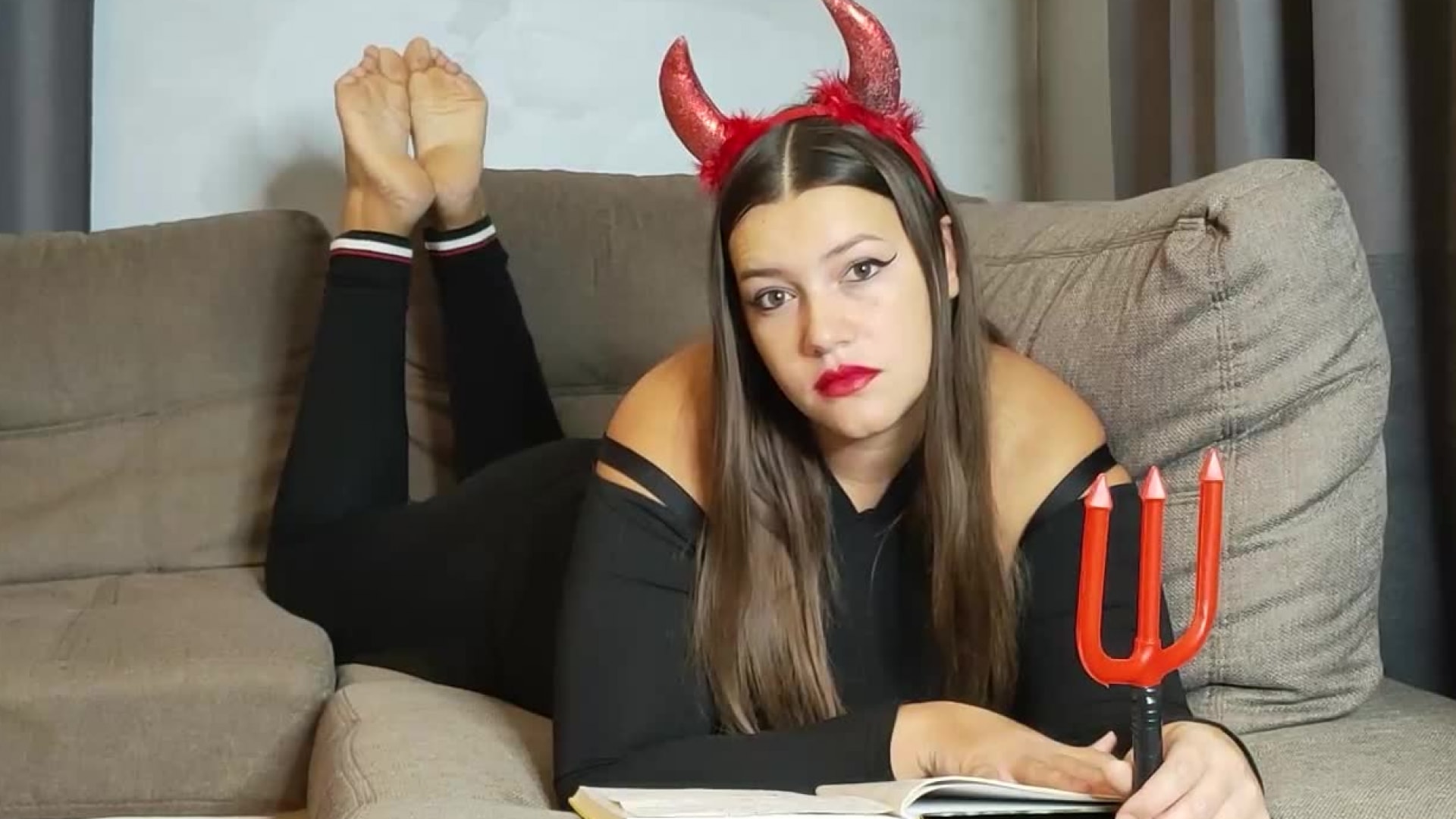 Brunette bombshell Dexye as a deliciously sexy devil